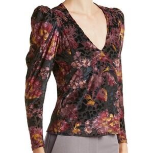Ted Baker Ettya Plunge Neck Puff Sleeve Burnout Velvet Floral Top Whimsigoth 3